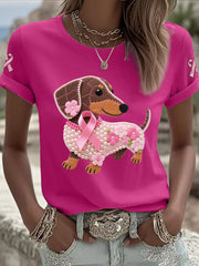 Women's Pink Ribbon Print Casual T-shirt