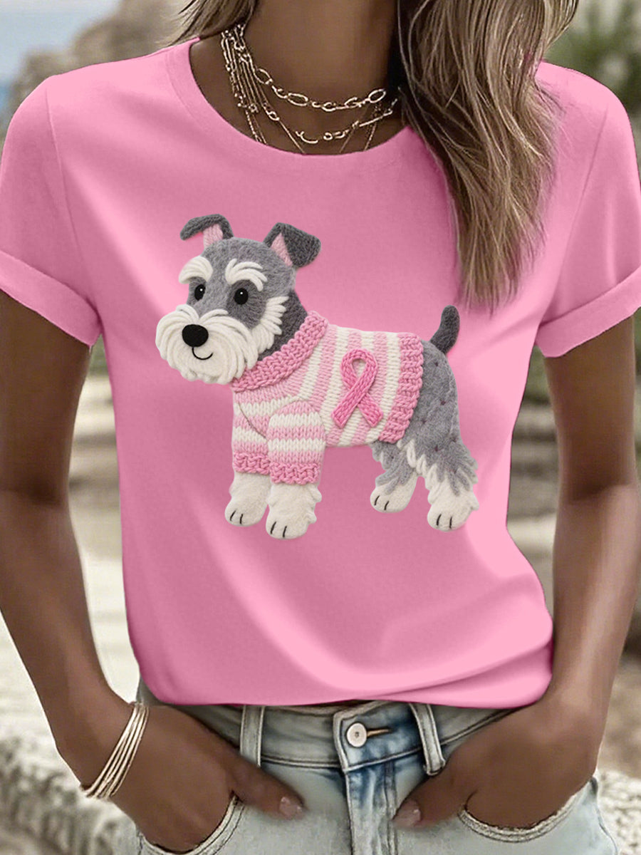 Women's Felt Art Schnauzer Dog Pattern T-Shirt
