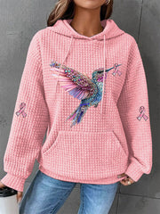 Women's Pink Ribbon Waffle Print Casual Hoodie
