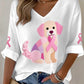 Women's Pink Dog Pink Ribbon Breast Cancer Awareness Support Long-Sleeve T-shirt
