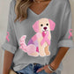 Women's Pink Dog Pink Ribbon Breast Cancer Awareness Support Long-Sleeve T-shirt
