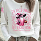 Women's In October We Wear Pink Halloween Pink Ghost Breast Cancer Awareness Support  Long Sleeve T-Shirt