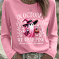 Women's In October We Wear Pink Halloween Pink Ghost Breast Cancer Awareness Support  Long Sleeve T-Shirt