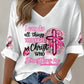 Women's Breast Cancer Awareness I Can Do All Things Through Christ Pink Ribbon Waffle T-shirt
