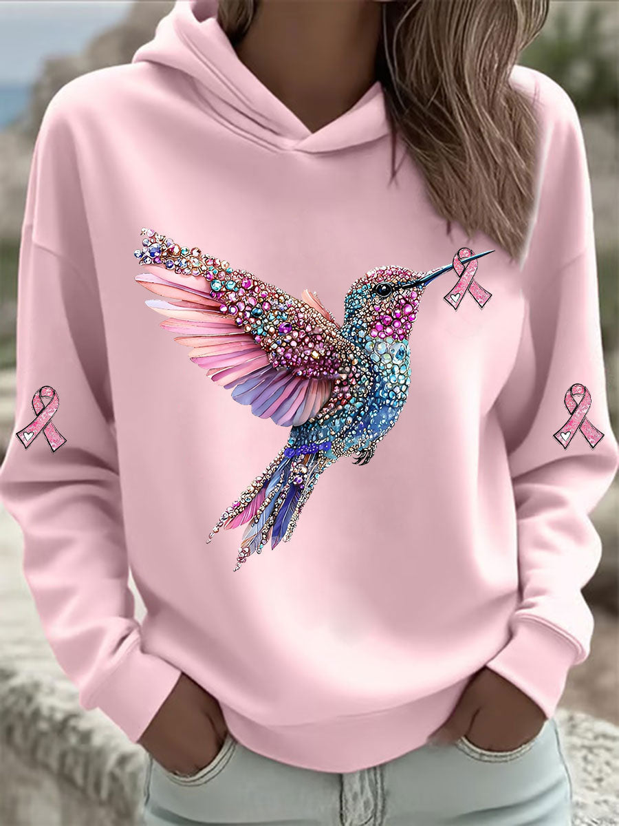 Women's Pink Hummingbird Print Hoodie