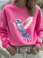 Women's Pink Hummingbird Printed Sweatshirt
