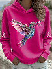 Women's Pink Hummingbird Print Hoodie