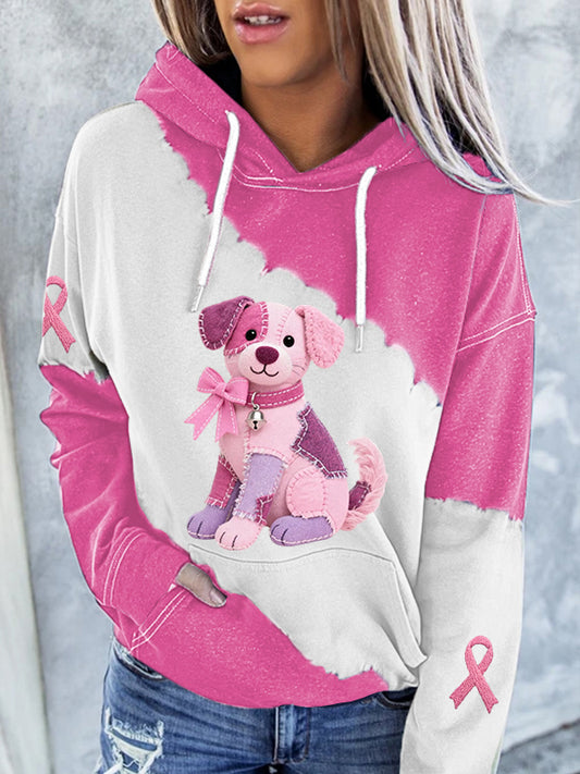 Women's Pink Dog Pink Ribbon Breast Cancer Awareness Support Hoodie