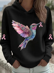 Women's Pink Hummingbird Print Hoodie