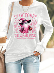Women's In October We Wear Pink Halloween Pink Ghost Breast Cancer Awareness Support Sweatshirt