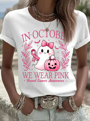 Women's In October We Wear Pink Ghost Print Casual T-shirt