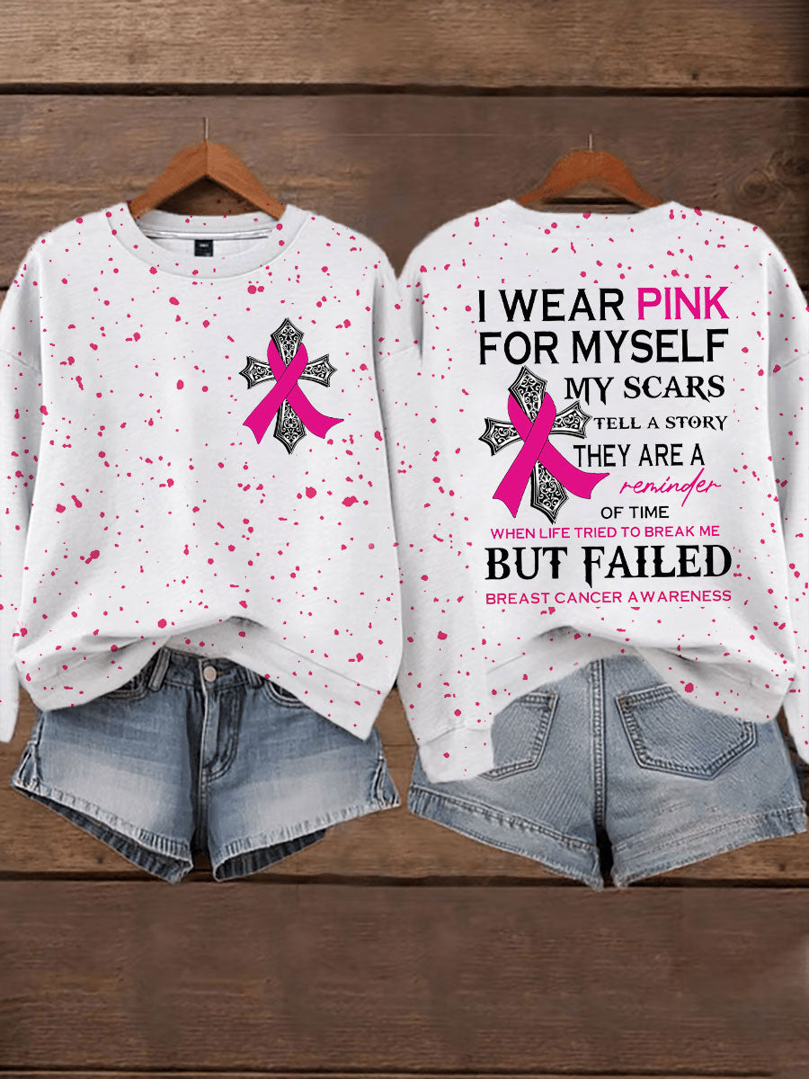Women's Breast Cancer Awareness I Wear Pink For Myself My Scars Tell A Story Sweatshirt
