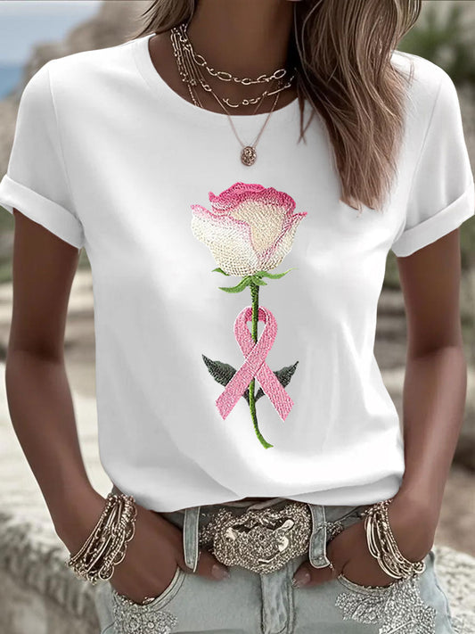 Women's Pink Floral Print Casual T-shirt
