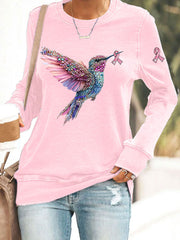 Women's Pink Hummingbird Print Casual Sweatshirt