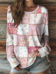 Women's Pink Floral Art Breast Cancer Awareness Long Sleeve Shirt