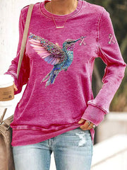 Women's Pink Hummingbird Print Casual Sweatshirt