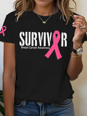 Women's Breast Cancer Awareness Survivor Print T-Shirt