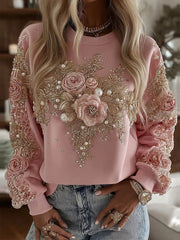 Women's Pink Floral Print Casual Sweatshirt
