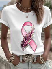 Women's Breast Cancer Awareness Pink Ribbon Short Sleeve  T-shirt