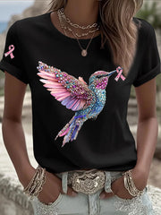 Women's Pink Ribbon Print Casual T-shirt