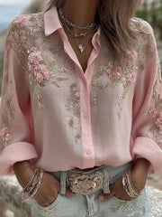 Women's Pink Floral Print Casual Shirt