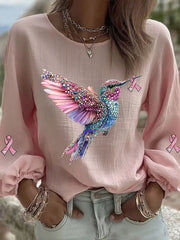 Women's Pink Hummingbird Print Casual T-shirt