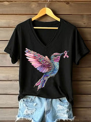 Women's Pink Hummingbird Print Casual T-shirt