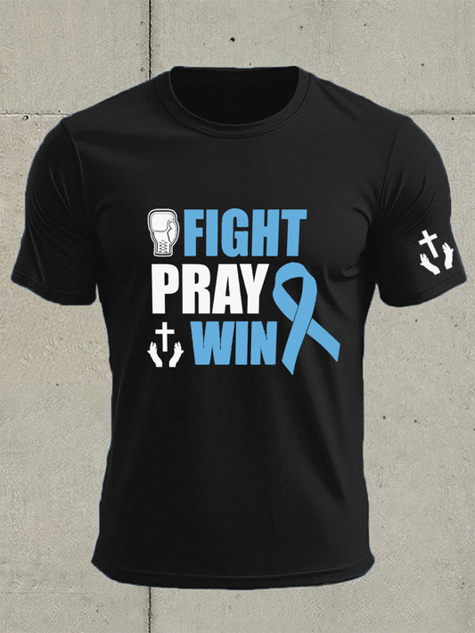 Men's Prostate Cancer Awareness Fight Pray Win Print T-Shirt