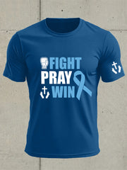 Men's Prostate Cancer Awareness Fight Pray Win Print T-Shirt