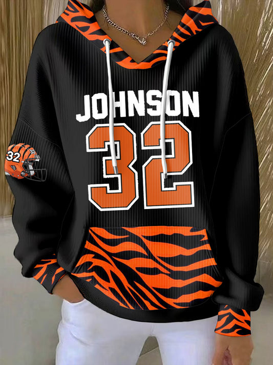 Women's Rudi Johnson Tribute Memorial Football Print Hoodie