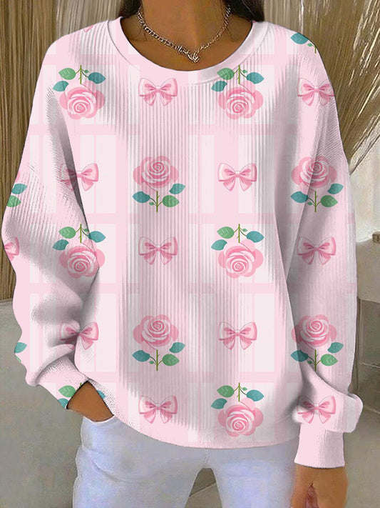 Women's Breast Cancer Pink Print Casual Sweatshirt
