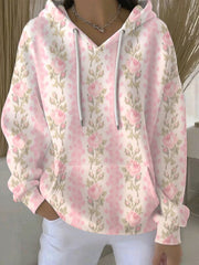 Women's Breast Cancer Pink Print Casual Hoodie