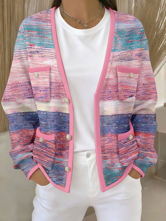 Women's Pink Striped Pocket Cardigans