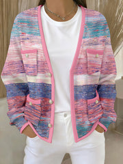 Women's Pink Striped Pocket Cardigans