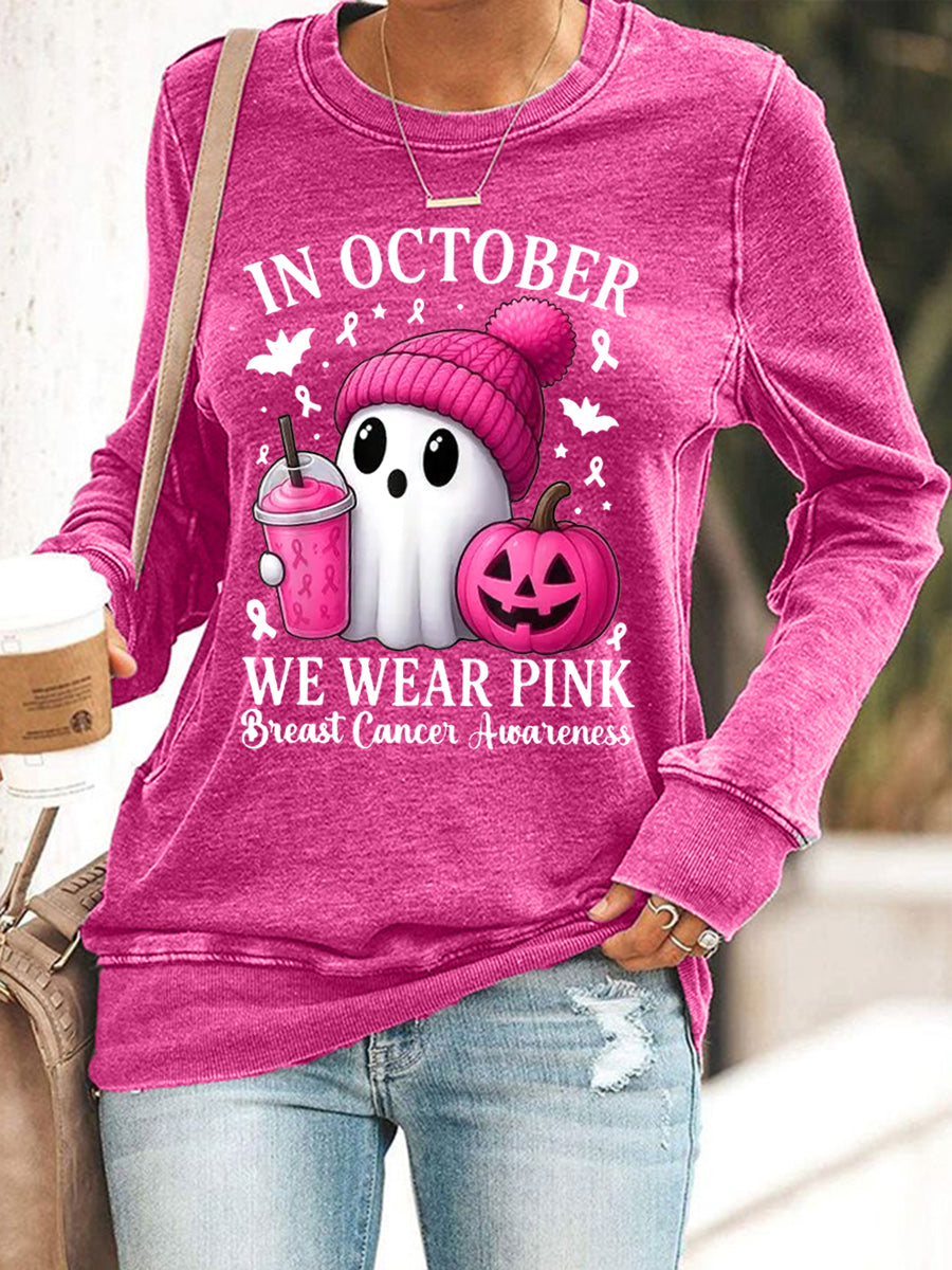 Women's In October We Wear Pink Breast Cancer Awareness Sweatshirt