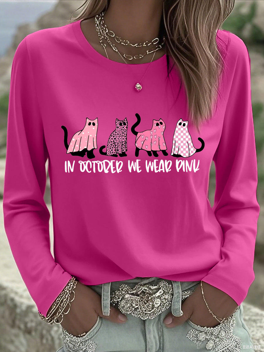 Women's In October We Wear Pink Breast Cancer Awareness Long -Sleeve T-Shirt