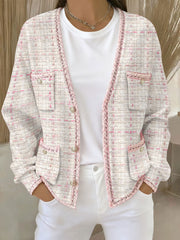 Women's Pink Geometric Print Pocket Cardigans