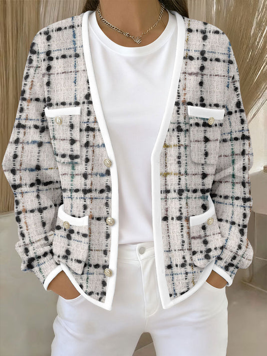 Women's Pink Geometric Print Pocket Cardigans