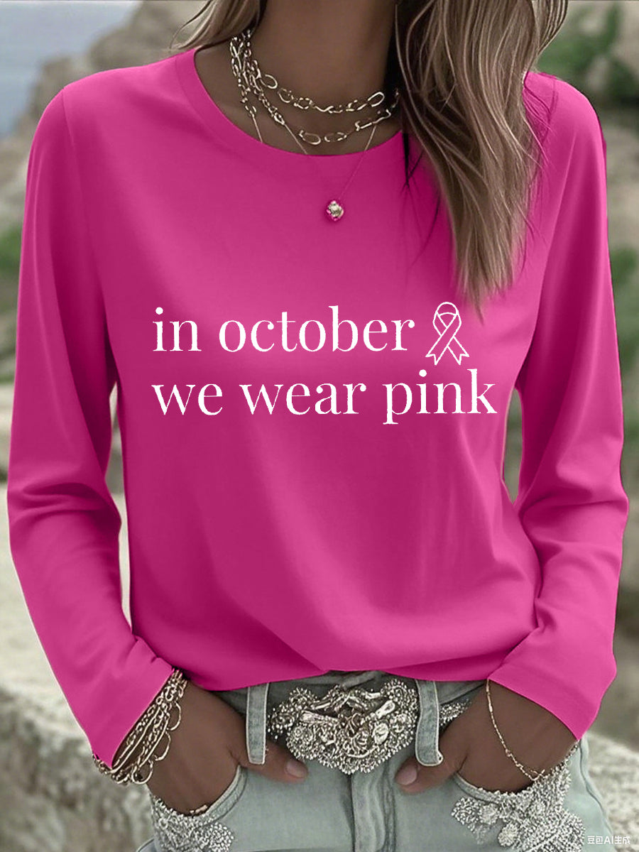 Women's In October We Wear Pink Breast Cancer Awareness Long- Sleeve T-Shirt