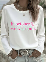Women's In October We Wear Pink Breast Cancer Awareness Long- Sleeve T-Shirt