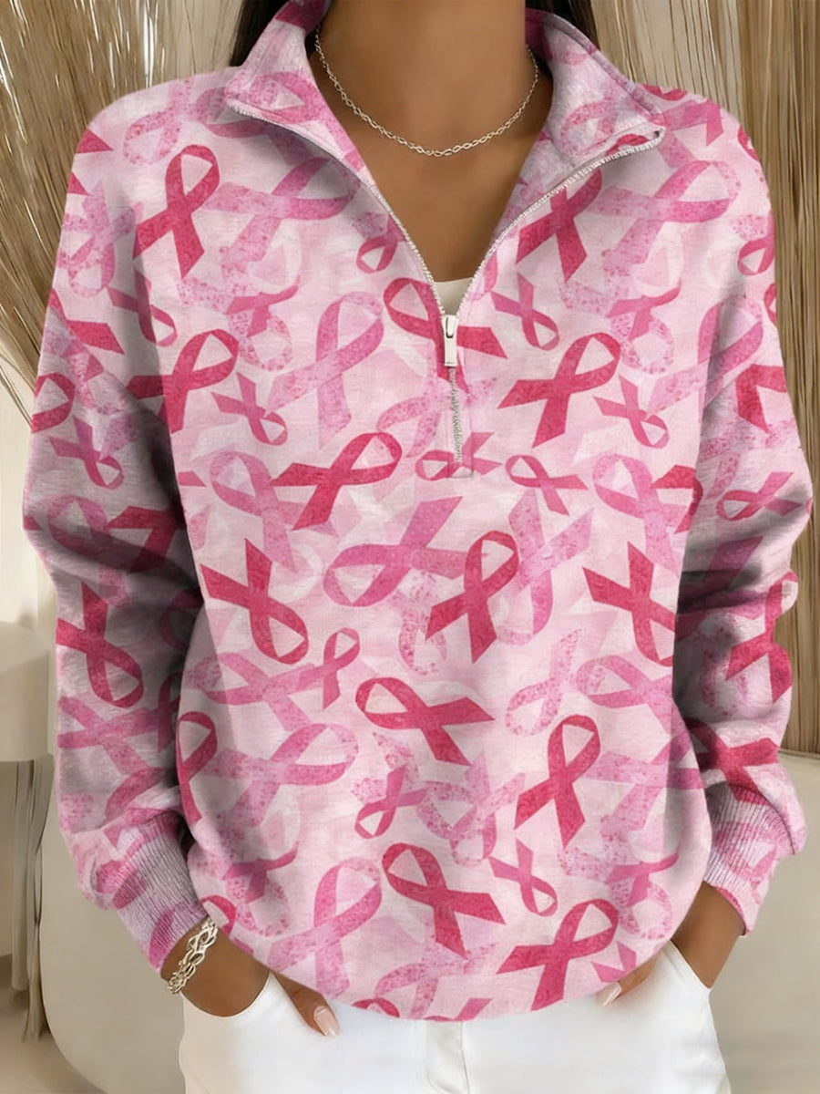 Women's Breast Cancer Awareness Pink Ribbon Casual Sweatshirt