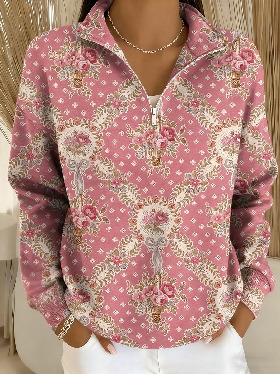 Women's Pink Art Pattern Print Casual Sweatshirt