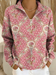 Women's Pink Art Pattern Print Casual Sweatshirt