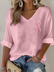 Women's Breast Cancer Awareness Pink Ribbon V-Neck Tops