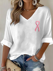 Women's Breast Cancer Awareness Pink Ribbon V-Neck Tops
