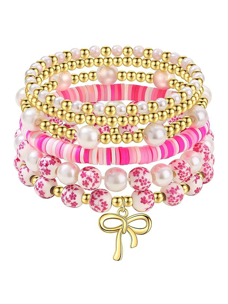 Women's Breast Cancer Porcelain Blue and Pink Ribbon Bracelet Set (Set of 6)