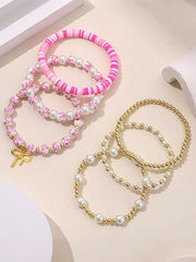 Women's Breast Cancer Porcelain Blue and Pink Ribbon Bracelet Set (Set of 6)