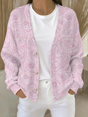 Women's Pink Floral Print Pocket Cardigan
