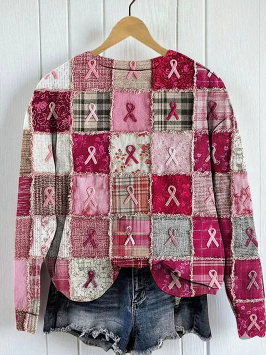 Women's Breast Cancer Awareness Pink Ribbon Print Casual Sweatshirt