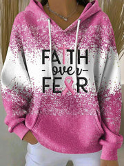 Women's Breast Cancer Awareness Pink Ribbon Print Casual Hoodie